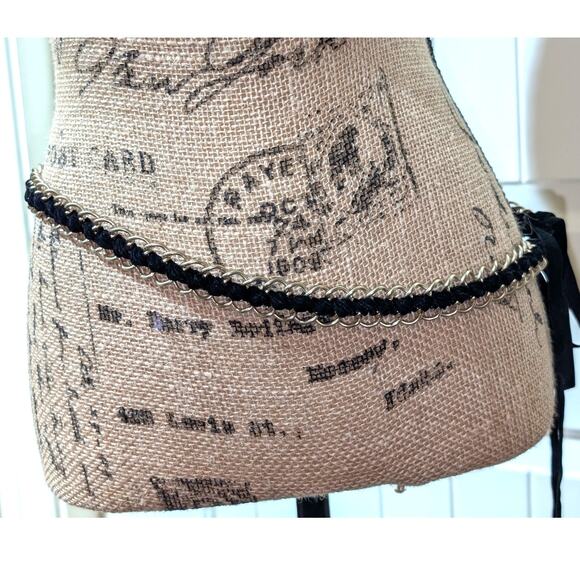 Vintage Black Velvet Ribbon Woven Gold Tone Chain Approx. 80\